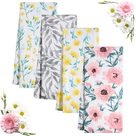 Jogoico Tea Towels 100% Cotton Pack of 4 Kitchen Towels Autumn Flowers Kitchen Towel 40 x 70 cm Tea Towels Soft Kitchen Towels Absorbent Towels Multifunctional Dry Towel - 4 Themes