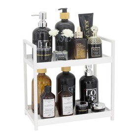 Jofuas 2-Tier Countertop Organizer for Bathroom – Cosmetic Organizer Rack and Storage Shelf for Bedrooms, Offices, Kitchen Counters, and Under Sinks (White)