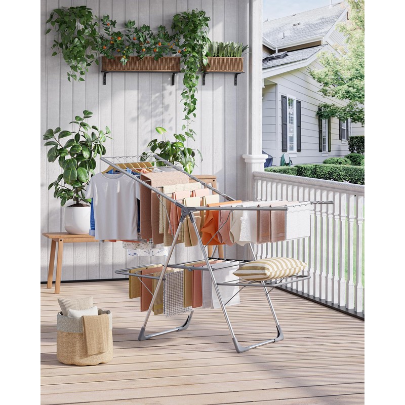 Sakugi Clothes Drying Rack, Foldable 2-Level with 55.5" Adjustable Wings