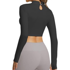 JBT Women's Slim Yoga Long Sleeve Top Black - Asymmetrical Waist, Chest Cutout, for Petite Figures, Athletic Gym Wear (US, Alpha, Large, Regular, Regular, Black)