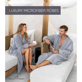 Boca Microfiber Robe for Men, Luxury Hotel, Spa & Resort Bath Robe. Plush Mens Bathrobe with Pockets - Medium, Grey