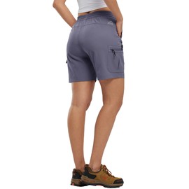 BASUDAM Women's Athletic Shorts Quick Dry Cargo Lightweight Zipper Pockets Summer Outdoor Hiking Running Grayish Purple L