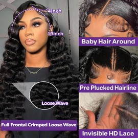 ELFSECRET Loose Deep Wave Lace Front Wigs Human Hair Loose Curly Human Hair Wigs Pre Plcked 13x4 Hd Transparent Lace Fronalt Wigs For Women 180% Density Loose Deep Wave Closure Wig 26 Inch