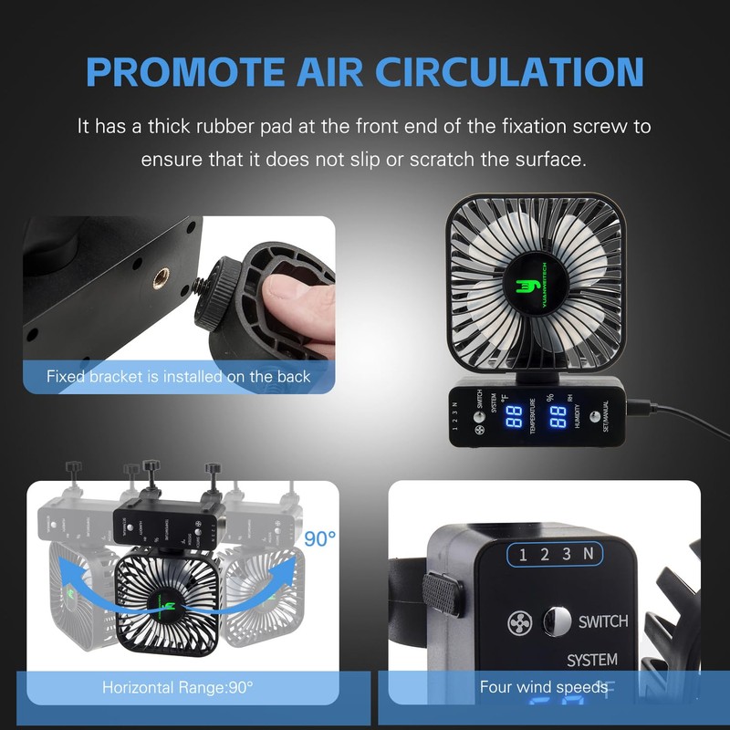 YUANWEITECH 2-Pack 4” Fixed Clip Fan, 4 Speed Control, USB