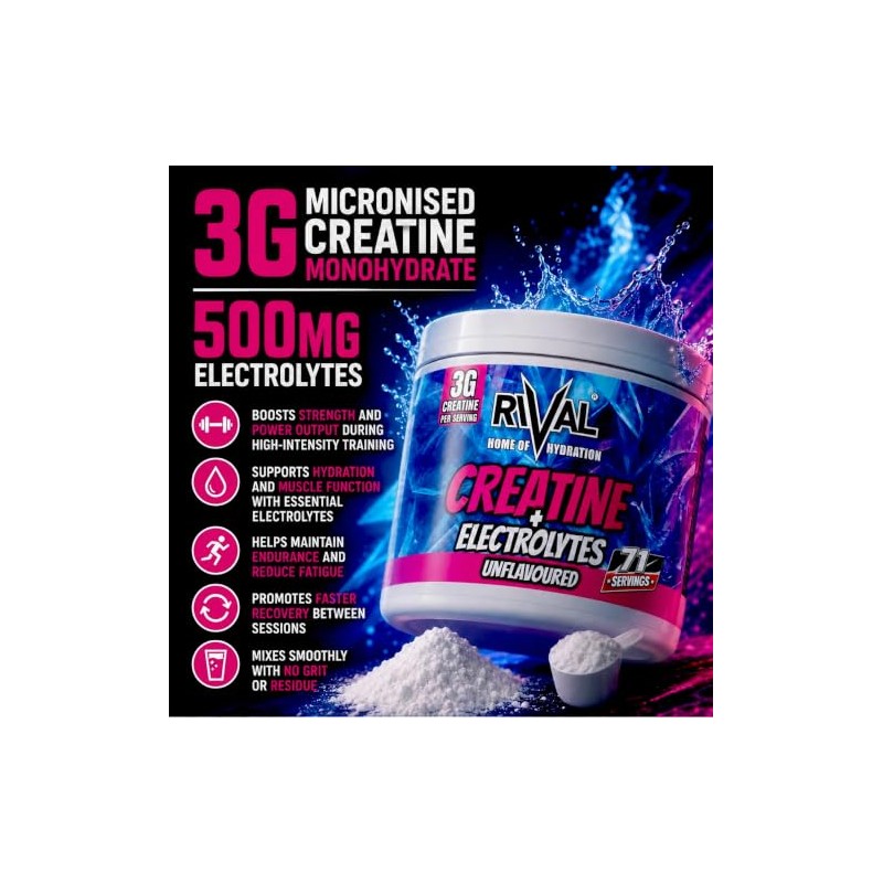Rival Creatine Monohydrate + Electrolytes Powder 250g (71 Servings) –