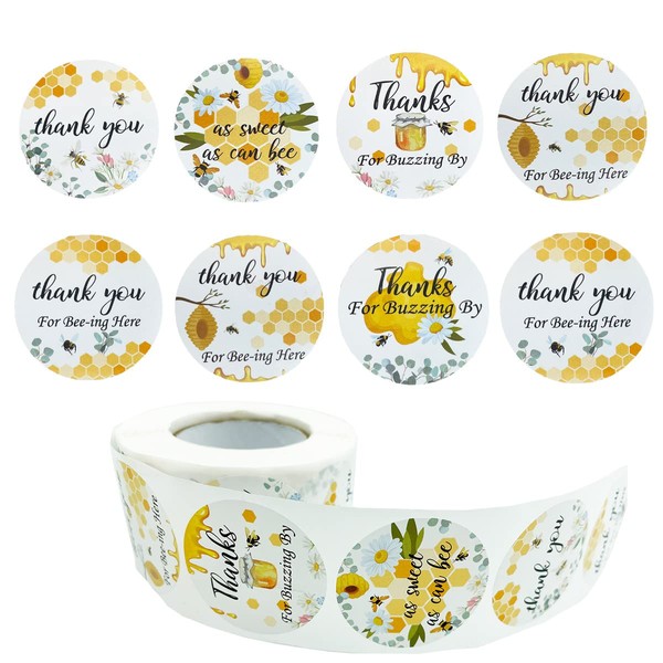 Bee Thank You Stickers, 500 Pieces Bumble Bee Stickers Birthday Party Stickers Baby Shower Favors for Jars Bottle Round Bee Honey Sticker Baby Bee Theme Party Thanks Labels Decorations