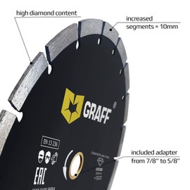 6 Inch Diamond Blade for Angle Grinder — Diamond Cutting Wheel for Cutting Stone, Marble, Granite, Brick, Masonry, Paving Flag, Concrete — Diamond Saw Blades Segment Height 0.394” (10 mm) — GRAFF