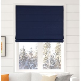Arlo Blinds Thermal Room Darkening Fabric Roman Shades, Color: Navy, Size: 22" W X 60" H, Cordless Lift Window Blinds