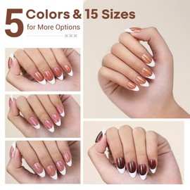 YILAMO French Tip Short Press on Nails Almond, 300 Pcs Stick on Nails Dip Powder Nails, No Need to File Press on Nails Short in 5 Colors - 15 Sizes for Manicure Nails Extensions