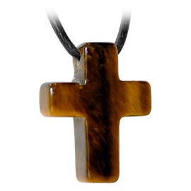Kaltner Presents Cross Unisex Necklace Pendant with Gemstone On Leather Strap gold