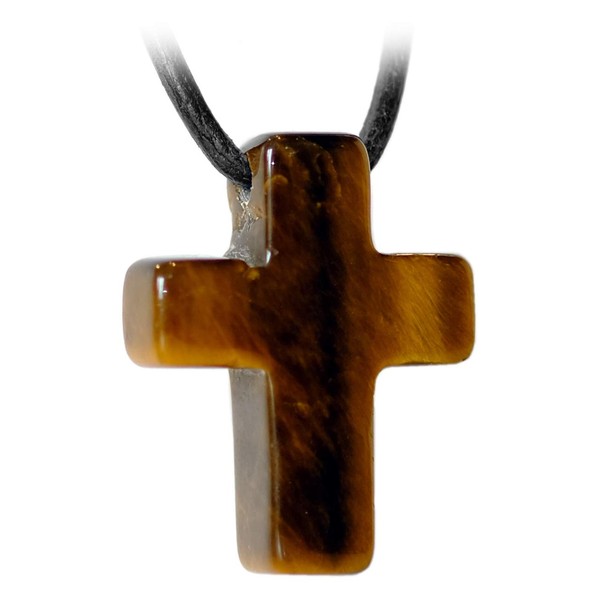 Kaltner Presents Cross Unisex Necklace Pendant with Gemstone On Leather