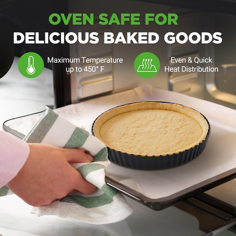 NutriChef 2 Round Tart Pans | 9 Inch Carbon Steel