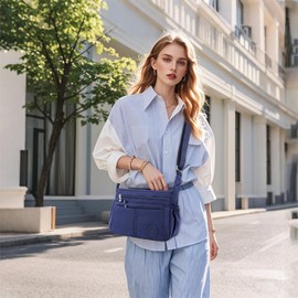 FORRICA Women Shoulder Bag Multiple Pockets Casual Crossbody Bag Lightweight Water-resistant Polyester Messenger Bag for Travel Commuting Blue