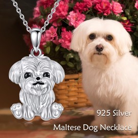 SHEAISRS Maltese Necklace 925 Sterling Silver Dog Necklace for Women Dog Jewelry