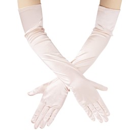 JISEN Women 20s Satin gloves Formal Bridal Banquet Party Wedding Opera Colorful Mitten 22 Inch Champange