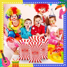 Chivertion 48 Pcs Carnival Plastic Gift Bags Bulk Carnival Merchandise Treat Bags Red and White Stripe Party Favors