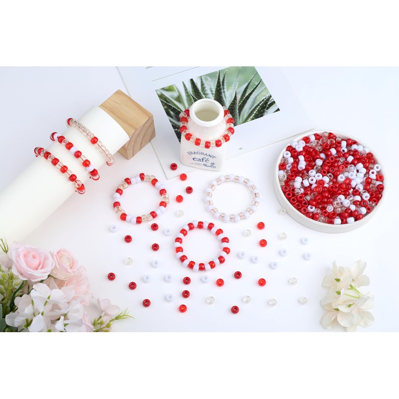 LAIDANLA 1000pcs Red and White Pony Beads for Bracelet and