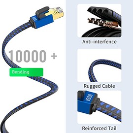 Cable Ethernet Cat 8 de 30 pies, cable de Internet de alta velocidad, cable de red trenzado de nailon conectores RJ45, cable LAN plano blindado SSTP de 26 AWG, cables Ethernet Cat8 para computadora portátil, módem, router, interruptor