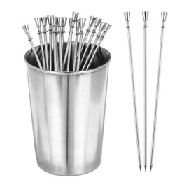 PATIKIL Stainless Steel Cocktail Toothpicks 4.4Inch, 16 Pack Cocktail Picks Reusable Cocktail Skewers with A Storage Cup for Drinks Wedding Events Afternoon Tea Bars, Silver