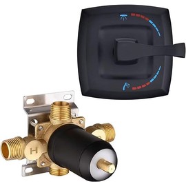 2 Way Shower Mixer Valves Wall-Mount Bathroom Copper Faucet Shower Diverter Fixtures Rough In Valve and Trim Kit, FULAIWANG Matte Black Water Modern - Color: Black