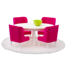 Lundby Dolls House Furniture Dining Room Table Chair Set – 7-piece Doll House Accessories for 11cm Mini Dolls, Age 4+, Scale 1:18
