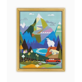 Glacier National Park CS335-2 - Counted Cross Stitch KIT#2 Prime. Set of Threads, Needles, AIDA Fabric, Needle Threader, Embroidery Clippers and Printed Color Pattern Inside.