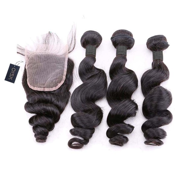 Oisk® 4Pcs Brazilian Loose Wave Remy Hair Weaves With Closure