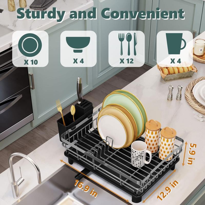 Dish Drying Rack for Kitchen with Adjustable Spout Utensil Holder