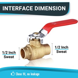 (Pack of 5) Seelink 1/2 Inch Sweat x 1/2 Inch Sweat Ball Valve, Brass Shut Off Valve for Copper Pipe Connection, Red