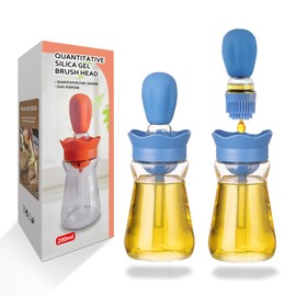Oil Dispenser with Brush-2Pack 7oz/200ML 2 IN 1 Glass Cooking Oil Dispenser Bottle with Silicone Basting Brush for Kitchen, Oil Storage and Container for Cooking BBQ, Vinegar, Sauce, Air Fryer- Blue