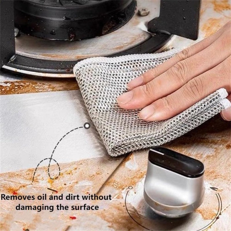 INOMAK Multifunctional Non-Scratch Wire Dishcloth, Multipurpose Non-Scratch Scrubbing Wire Dishwashing