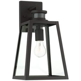 Arrington Modern Industrial Outdoor Wall Light Fixture Black 14 3/4" Clear Glass Dusk to Dawn Motion Sensor for Exterior House Porch Patio Outside Deck Garage Front Door Home - John Timberland