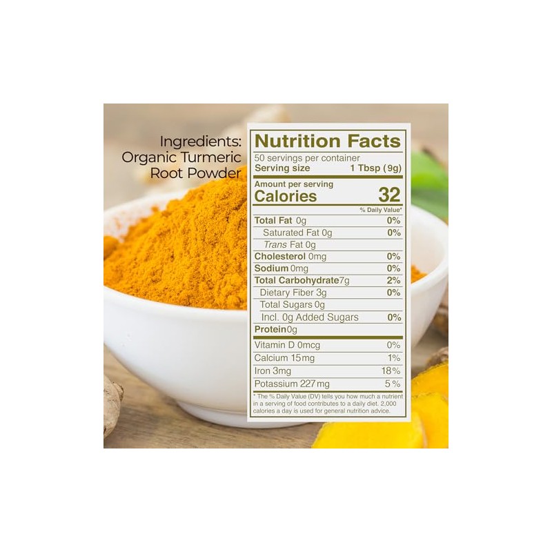 Kevala Cúrcuma Orgánica en Polvo - 454 g, Curcuma en