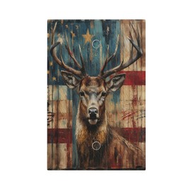 Xuejiaku Light Switch Cover Rustic Elk Deer Vintage American Flag Moose Decorative Wall Plate Cover 1 Gang Blank No Device Outlet Covers Electrical Switchplate for Farmhouse Bedroom Decor