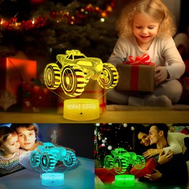 3D Monster Truck Night Light Car Illusion Bedside Lamp with Timer Remote & Smart Touch 7 Colors Changing Dimmable for Christmas Decoration and Birthday Gifts for Boys and Girls (Truck)
