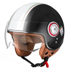 Comrider Half Face Moped Helmets for Men, Open Face Motorcycle Helmet for Adults, 3/4 Retro Vespa Helmet, Classic Vintage Motorcycle Helmet for Women, DOT Approved