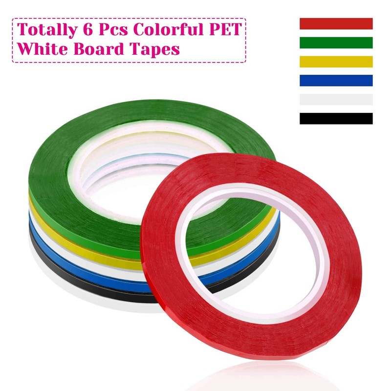 cridoz 6 Rolls 1/8 Whiteboard Tape Thin White Board Tape