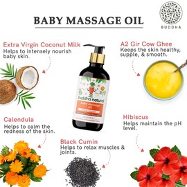 Buddha Natural Baby Massage Oil - Ayush Certified - Get Strong Bones & Physical Growth With Natural Wood Pressed Oils - Chemical Free (150 Ml (Pack Of 1))