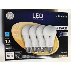 GE 100W=15W Replacement LED Light Bulbs General Purpose A19  ( 4 bulbs ) New
