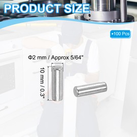 PATIKIL 304 Stainless Steel Dowel Pin 2x10 mm (5/64" Dia), 100 Pcs Hardened Metal Dowel Pins Bunk Bed Pegs Pin Replacement Hardware for Shelf Furniture Assembly DIY