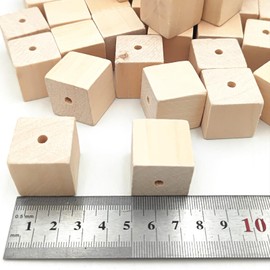 Anktily Wooden Dice with Holes, 2.5cm/50 Pieces Unfinished Square Wooden Beads Blocks Natural Blank Wooden Dice for DIY Crafts