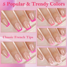 AddFavor French Tip Press on Nails Short Square Fake Nails - 160Pcs Pink French Tip Nails Press ons Nail Nude Acrylic Glue on False Nail Tips with Glue and Adhesive Tabs 16 Sizes