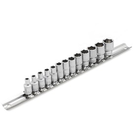 DAKCOS 13PCS Hex Socket Set, 1/4" Drive Metric Socket Set, 4-14mm Socket with Metal Rail, CR-V, 25mm Long