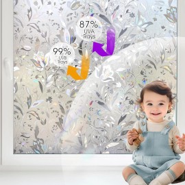 HIDBEA Window Privacy Film, 3D Stained Glass 17.3 Inch x 6.5 Feet, Foliage