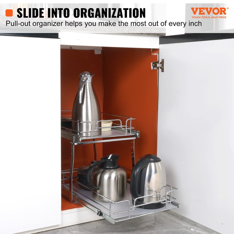 VEVOR Pull Out Cabinet Organizer, 14"Wx21"D Heavy 2 Tier Duty
