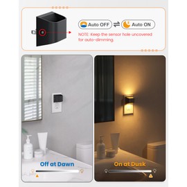 NIORSUN Night Lights Plug Into Wall, Auto Brightness Sensor Night Light, 3000K Warm White, Ultra-Slim Wall Light for Hallway Bathroom Bedroom Stairs, Black, 2 Pack