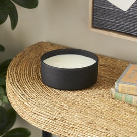 Deco 79 Metal Decorative Candle Creamy Vanilla Swirl Scented Textured 22oz 3 Wick Aromatherapy Candle with White Wax, Wax Aromatherapy Candle 6" x 6" x 3", Black