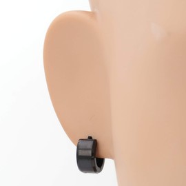 Pair Stainless Steel Slant Edge Black Plated Men Hoop Earrings 7mm