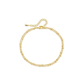 SJUIEO Women Anklet Gold Silver 18K Gold Anklet Double Layer Adjustable Anklet Lightweight Waterproof Jewelry Fashion Anklet, 金