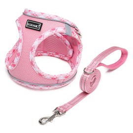 DORAMIO Small Dog Harness with Lead, Step-in Harness, Reflective, Breathable, Chest Harness, Anti-Pull Safety Harness, Cat Harness for Small Dogs, Cats (Pink, S)